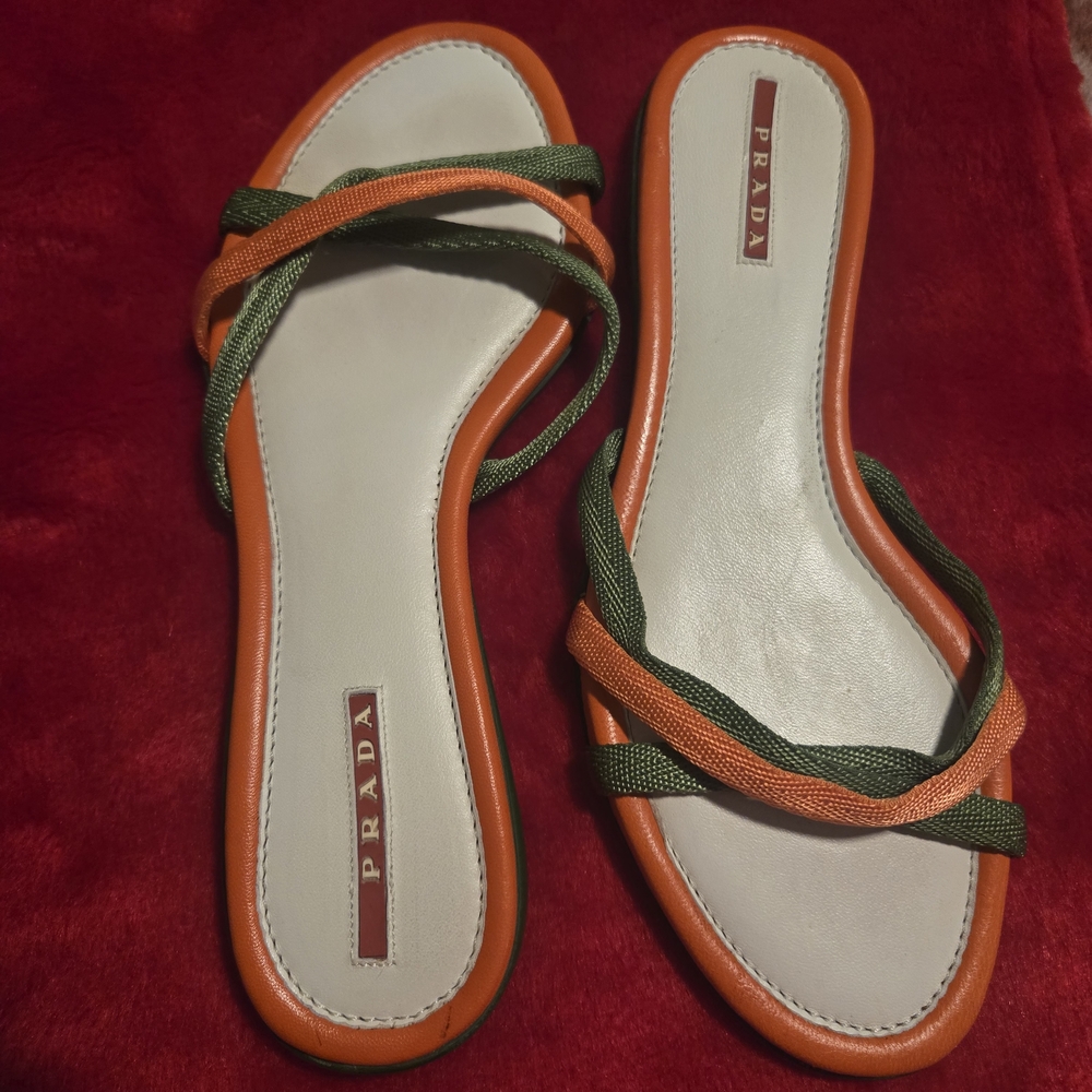 Prada Women's Orange and Green Sandals - Picture 9 of 11
